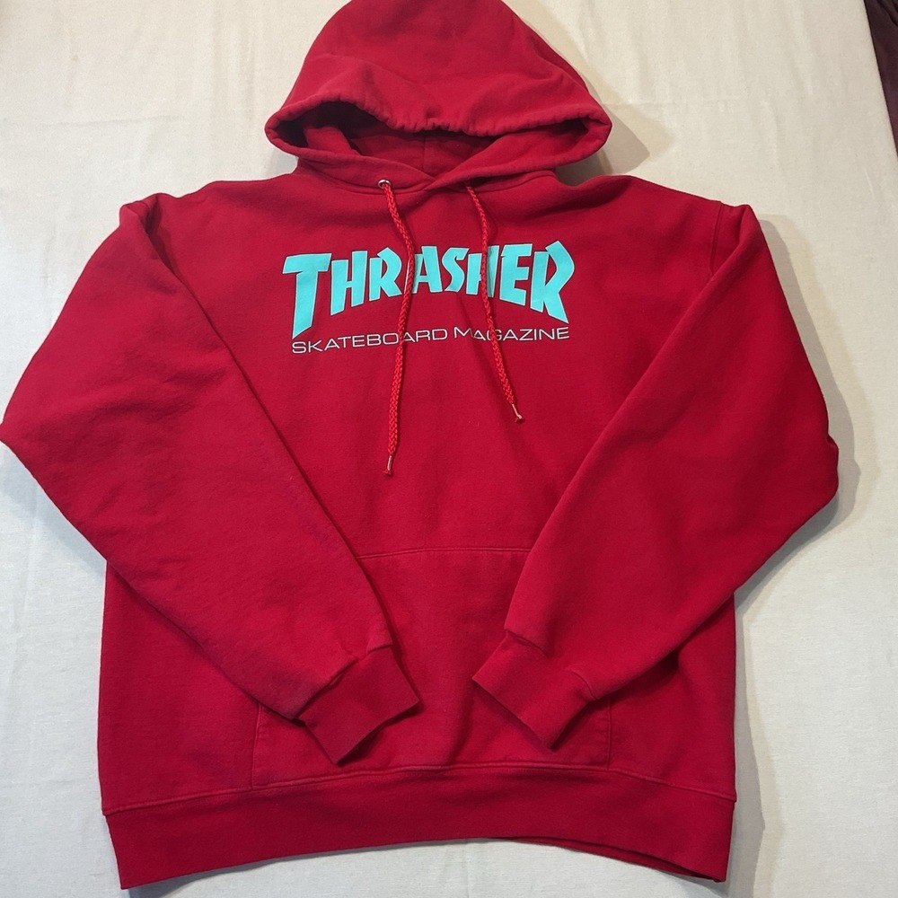 Thrasher San Francisco Red Skateboard Magazine w/Blue Emblem Hoodie Size M